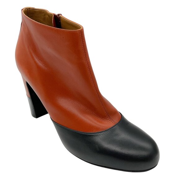 Hermes Brown / Black Two-Tone Round Toe Leather Ankle Booties - Picture 1 of 8